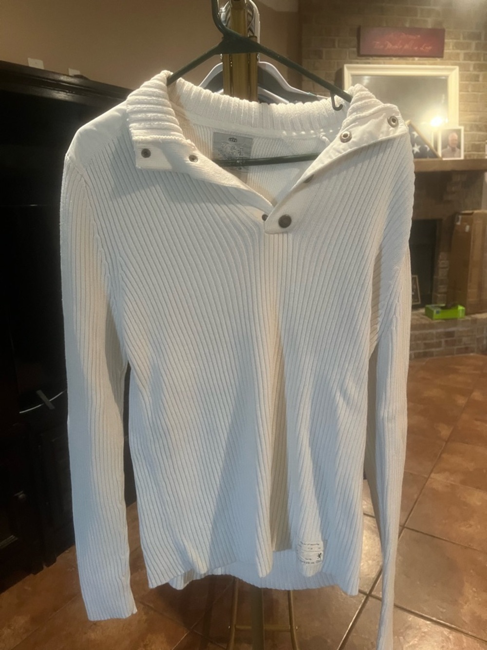 Express Men's Cream Ribbed Cowl Neck Sweater
